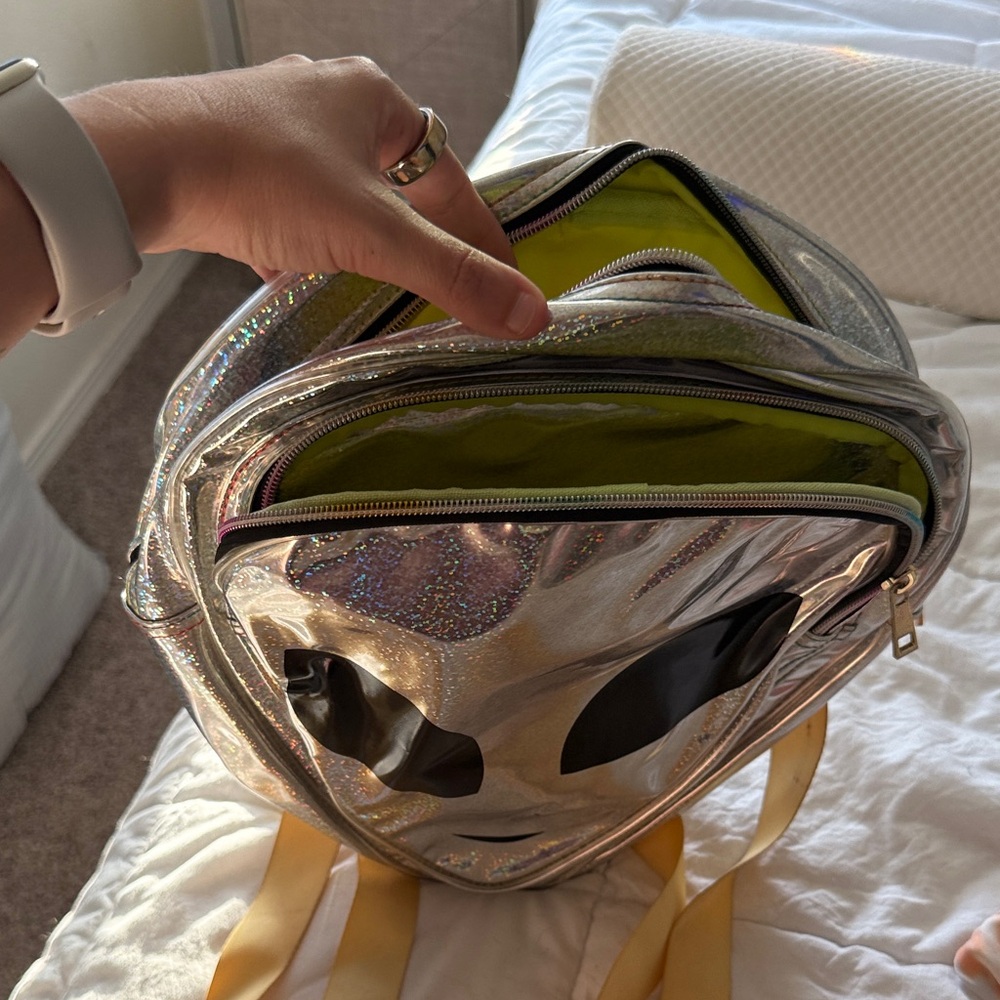 Holographic Silver Alien Face Backpack - image 4